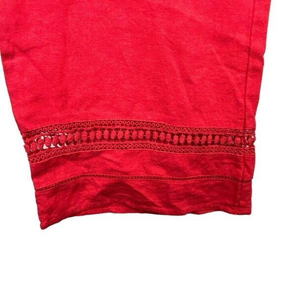 Love Tree red Linen Blend Drawstring Pants Wide Leg Crochet large lagenlook beac - Picture 2 of 10